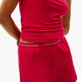 Tommy Hilfiger LOGO Womens Racerback Pyjama Set Vivacious Pink side view highlighting TH logo on shorts waistband.