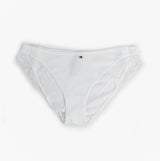 Tommy Hilfiger DIPPED BIKINI Womens White front view showing lace trim and dipped waist design.