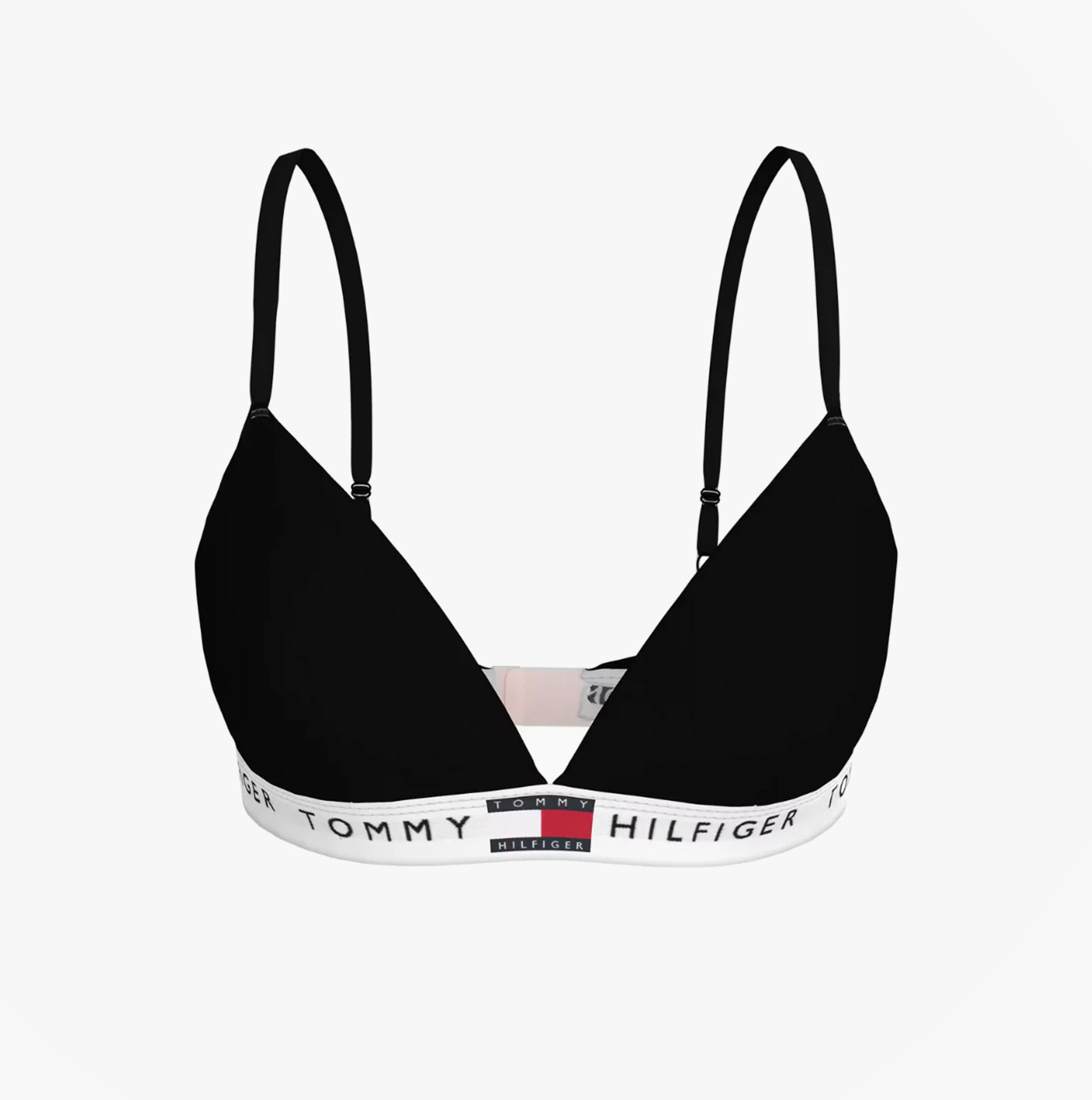 Tommy Hilfiger RP TRIANGLE BRA Womens Black front view featuring lightly lined moulded cups and stretch cotton.