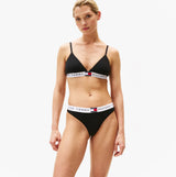 Tommy Hilfiger RP TRIANGLE BRA Womens Black front view showing lightly lined moulded cups and TH repeat logo underband.
