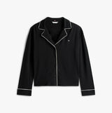 Tommy Hilfiger SHIRT PANTS SET Womens Set Black front view of black long sleeve shirt with white piping.