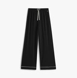 Tommy Hilfiger SHIRT PANTS SET Womens Set Black relaxed fit pants front view with drawstring and white piping detail.