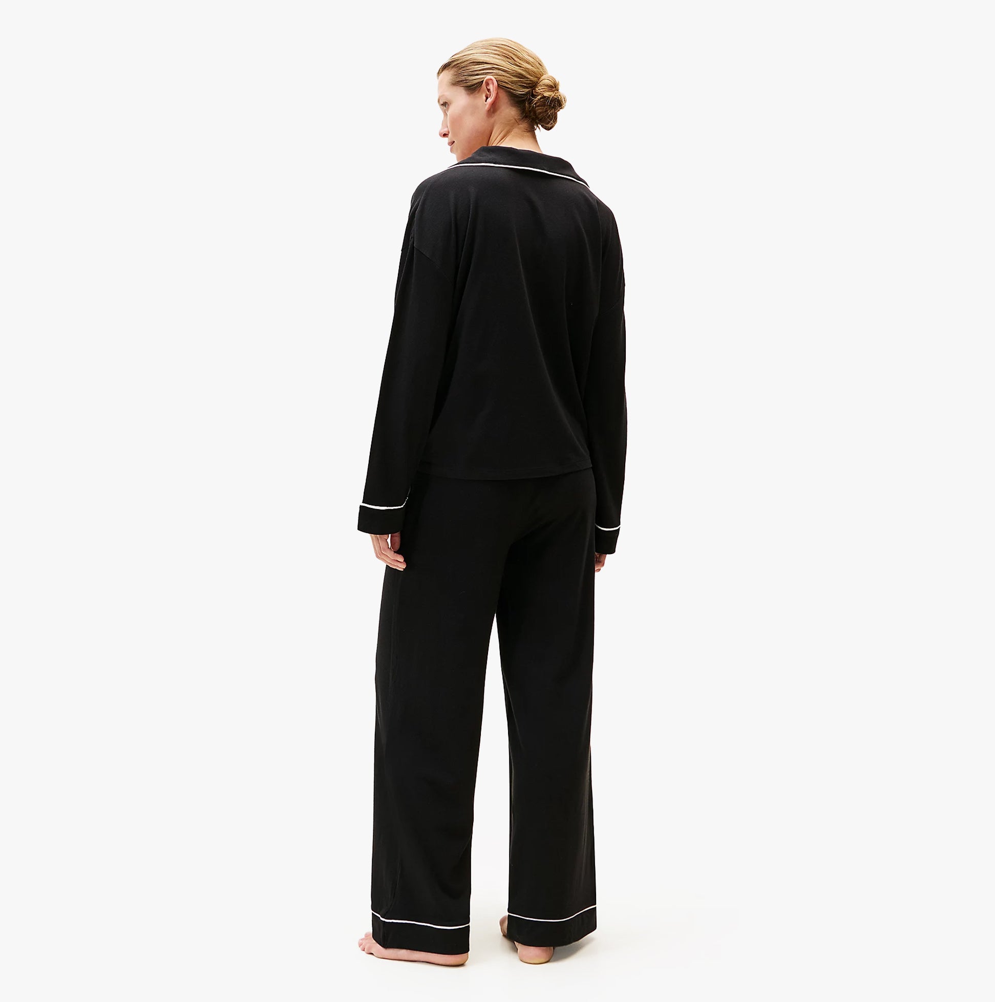 Tommy Hilfiger SHIRT PANTS SET Womens Set Black back view showcasing relaxed fit and long sleeves.