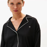 Tommy Hilfiger SHIRT PANTS SET Womens Set Black front view showing relaxed fit and long sleeves details.