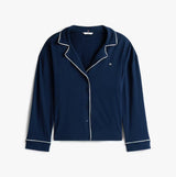 Tommy Hilfiger SHIRT PANTS SET Womens Set Dark Night Navy front view showing long-sleeve shirt with contrast piping.