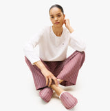 Tommy Hilfiger GIFT LS TEE FLNL SET Womens Pyjama Set Multicoloured front view with slippers, long sleeve tee and striped pants.