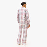 Tommy Hilfiger GIFT LS FLNL SHIRT S Womens Pyjama Set City Plaid Ivory Silk back view, showing plaid design and relaxed fit.