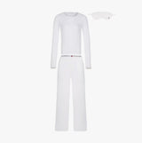 Tommy Hilfiger GIFT LS TEE PANTS SE Womens Pyjama Set Ecru front view with eye mask.