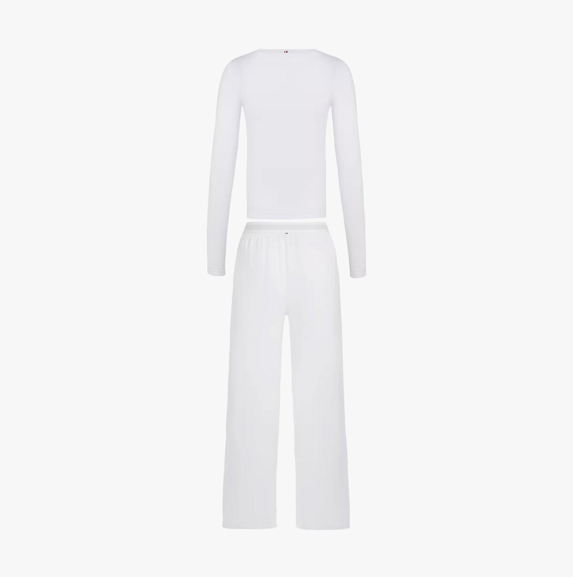 Tommy Hilfiger GIFT LS TEE PANTS SE Womens Pyjama Set Ecru back view with long sleeve top and pants.