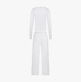 Tommy Hilfiger GIFT LS TEE PANTS SE Womens Pyjama Set Ecru back view with long sleeve top and pants.
