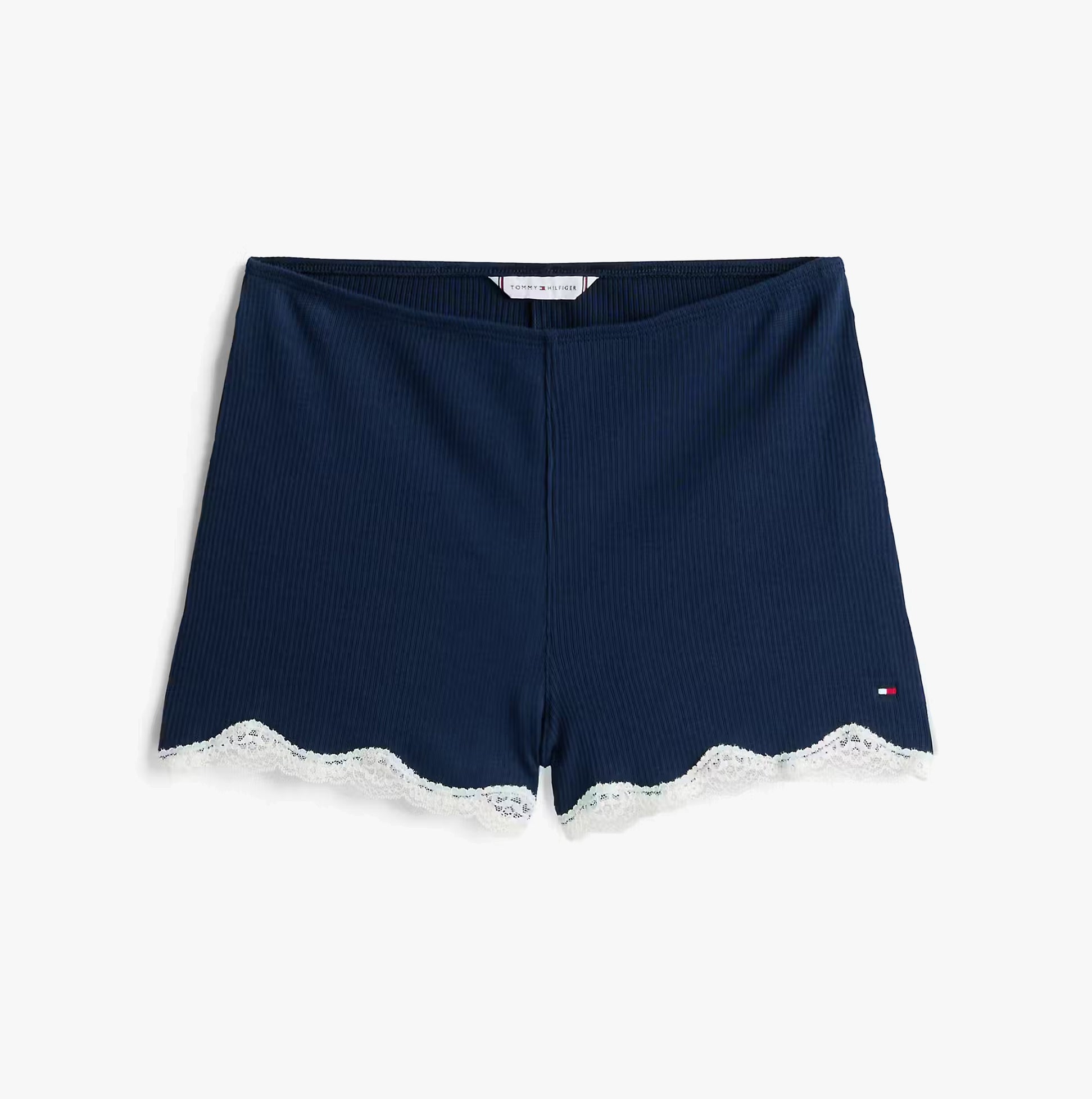 Tommy Hilfiger LACE CAMI SHORT PJ Womens Set Dark Night Navy front view showcasing navy shorts with lace trim.