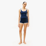 Tommy Hilfiger LACE CAMI SHORT PJ Womens Set Dark Night Navy front view showcasing sleeveless design and lace trim.