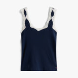 Tommy Hilfiger LACE CAMI SHORT PJ Womens Set Dark Night Navy front view of lace cami with navy fabric.