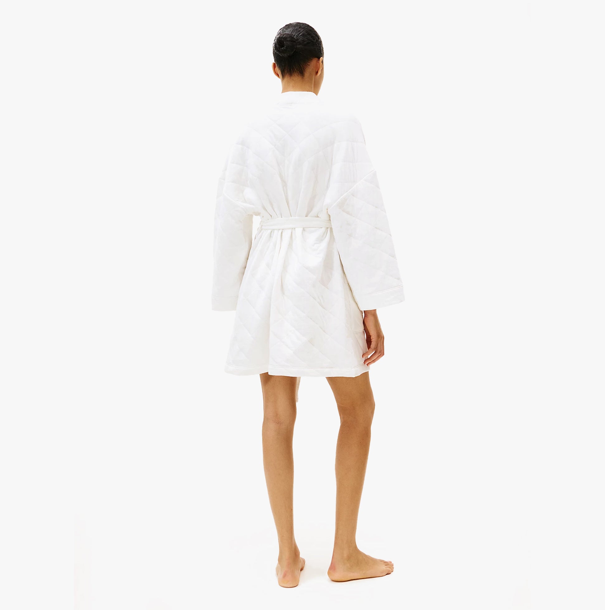 Tommy Hilfiger GIFT QUILTED ROBE Womens Bathrobes Ivory, back view showcasing relaxed fit and quilted design.