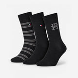 Tommy Hilfiger 3 Pack Giftbox Monogram Stripe Mens Crew Socks Black