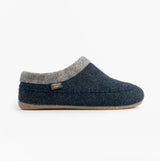 Toni Pons ALBONS Womens Wedge Mule Slippers Blue side view showcasing felt upper and rubber sole.