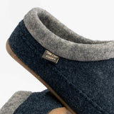 Toni Pons ALBONS Womens Wedge Mule Slippers Blue detail view of slipper upper showing felt and fabric materials.