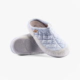 Toni Pons MEL-UM Womens Slippers Gel side view showing synthetic upper and rubber sole in light blue color.