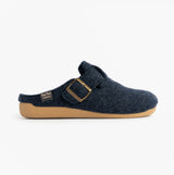 Toni Pons MIMA-FP Womens Mule Slippers Blue side view with felt upper and rubber sole.