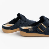 Toni Pons MIMA-FP Womens Mule Slippers Blue side view showcasing felt upper and faux fur lining.