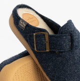 Toni Pons MIMA-FP Womens Mule Slippers Blue detail view with felt upper and faux fur lining