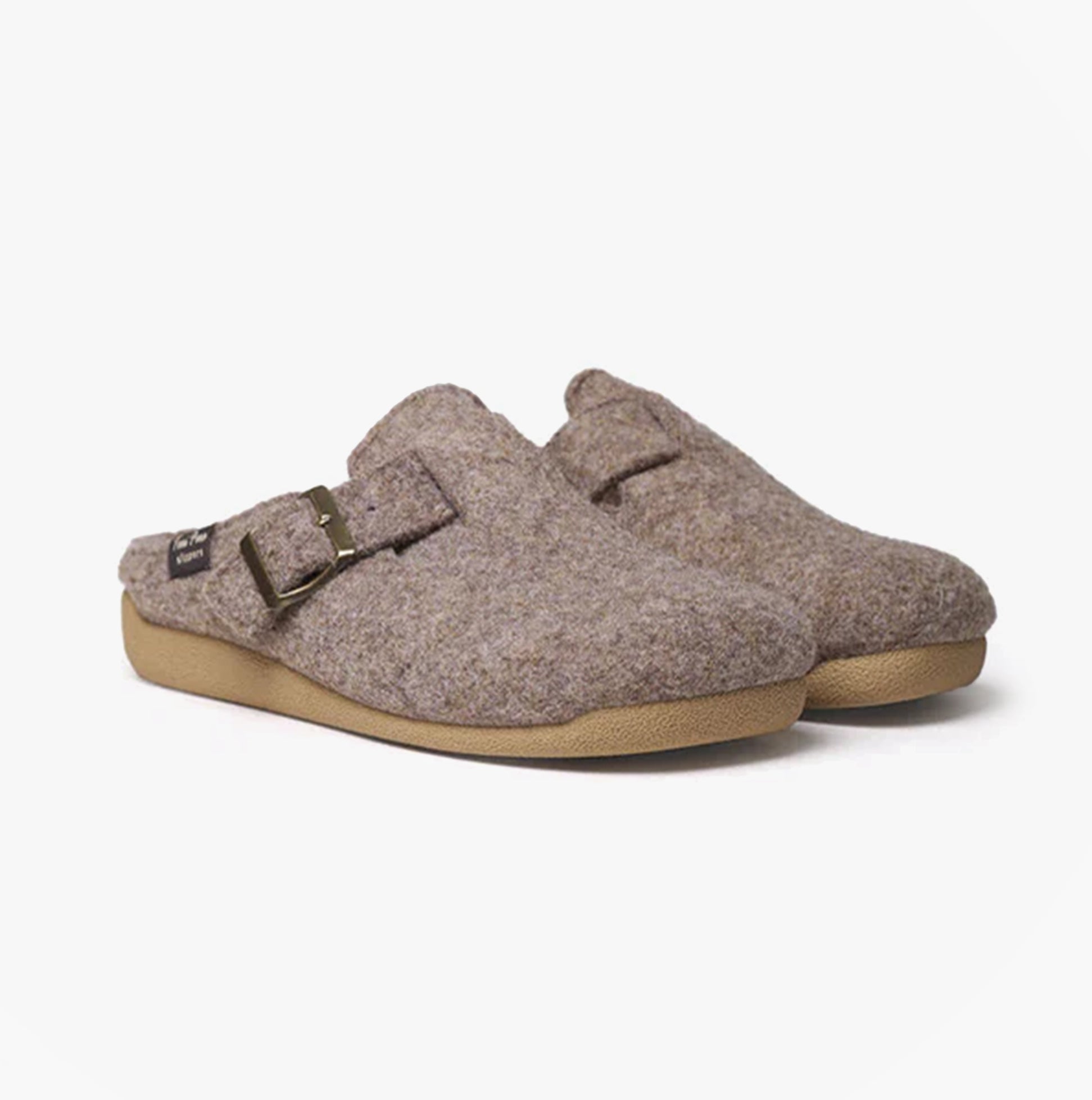 Toni Pons MIMA-FP Womens Mule Slippers Taupe side view showing felt upper and rubber sole.