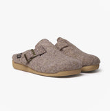 Toni Pons MIMA-FP Womens Mule Slippers Taupe side view showing felt upper and rubber sole.