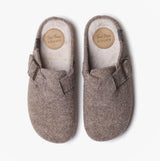 Toni Pons MIMA-FP Womens Mule Slippers Taupe top view showing felt upper and faux fur lining