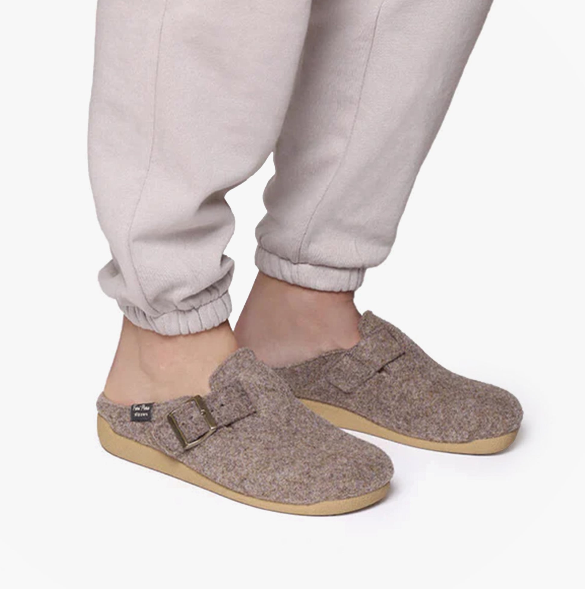 Toni Pons MIMA-FP Womens Mule Slippers Taupe side view on model's feet
