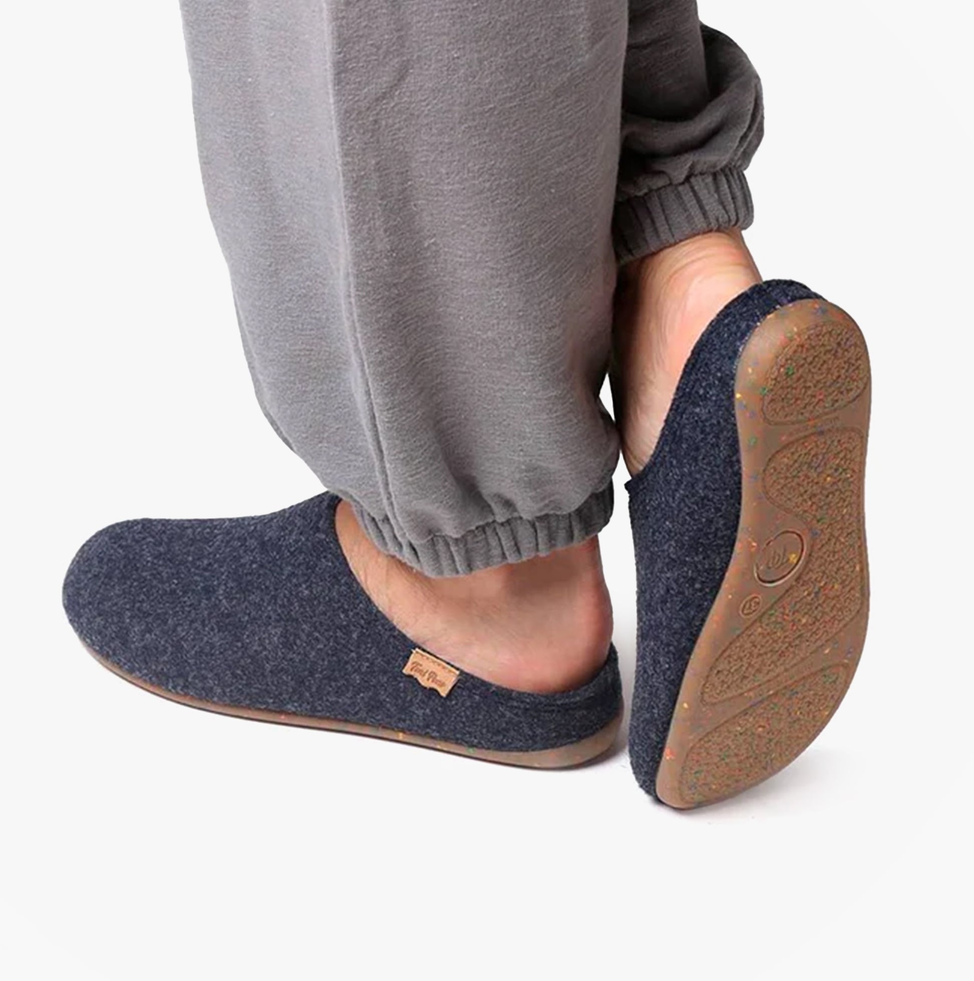 Toni Pons MONA-FR Womens Mari side view of blue felt slipper mules with slip-on design and flat sole.