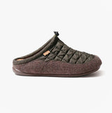 Toni Pons NADIR-UM Mens Caqui side view of green felt and textile slip-on slippers with round toe.