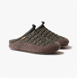 Toni Pons NADIR-UM Mens Caqui side view of green mules with slip-on design and round toe, featuring felt and textile materials.