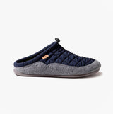 Toni Pons NADIR-UM Mens Mari side view navy and gray slipper mules, felt upper, slip-on design, comfort style.