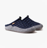 Toni Pons NADIR-UM Mens Mari side view of navy blue and grey slip-on mules with round toe and breathable design.