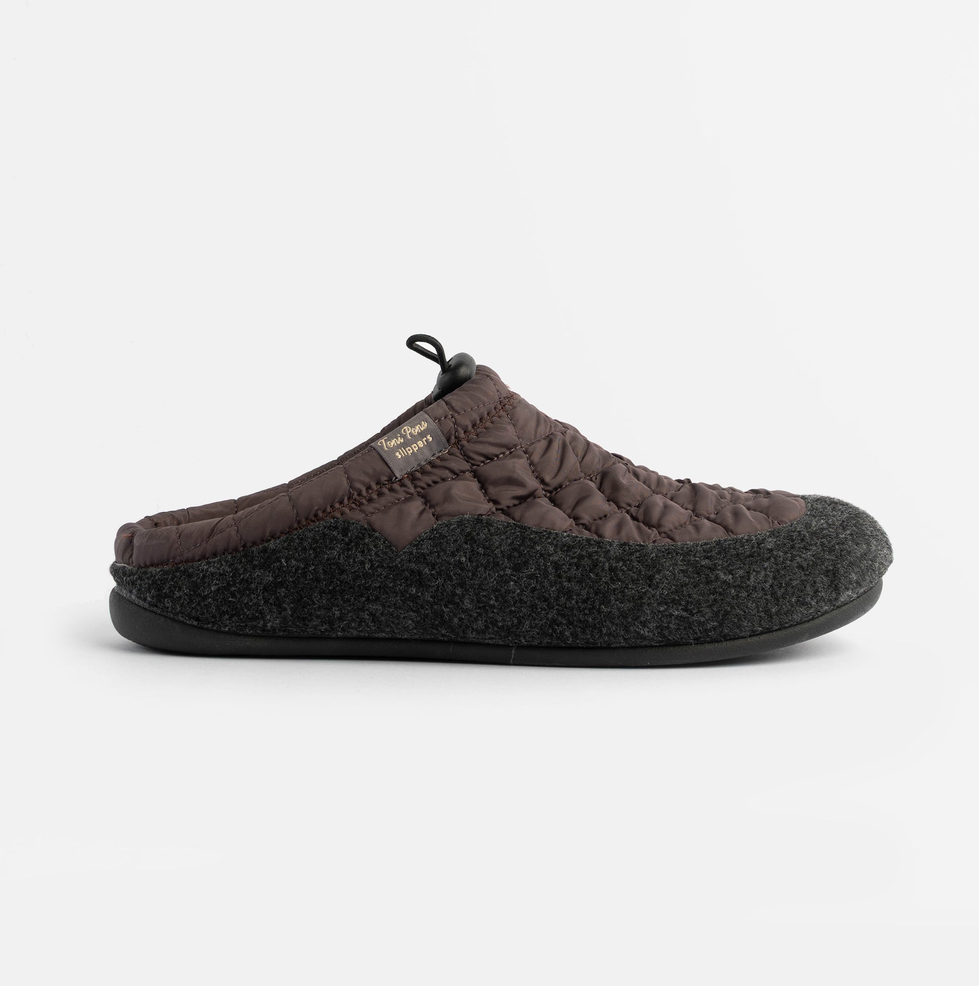 Toni Pons NADIR-UM Mens Mule Slippers Pruna Wine side view showing soft felt and durable synthetic sole.