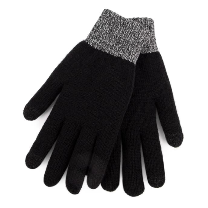 Totes Toasties STRETCH KNITTED SMARTOUCH Mens Gloves Black, front view, showing warm lining and pull-on design.