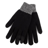 Totes Toasties STRETCH KNITTED SMARTOUCH Mens Gloves Black, front view, showing warm lining and pull-on design.