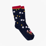 Totes Isotoner NOVELTY ANKLE Womens Socks Dog side view showing stars and dog design in dark blue.