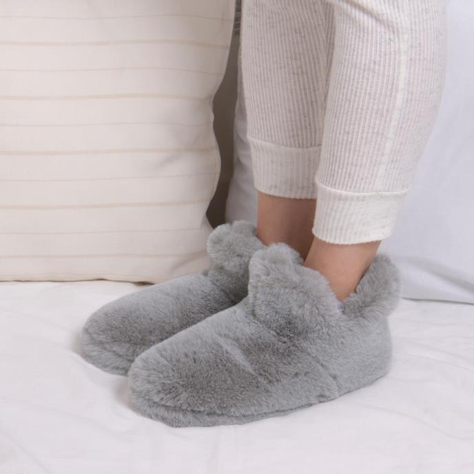 Totes Toasties FAUX FUR Boot Slippers Womens Grey