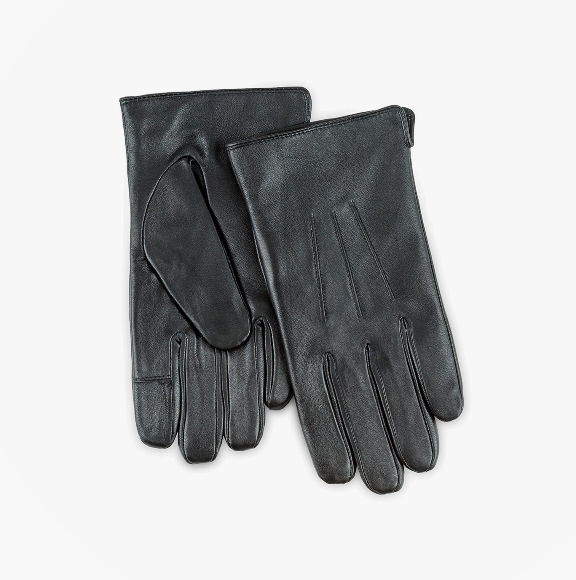Totes Isotoner SMARTOUCH WATER REPELLENT 3 POINT LEATHER Mens Gloves Black front view showcasing soft genuine leather design.