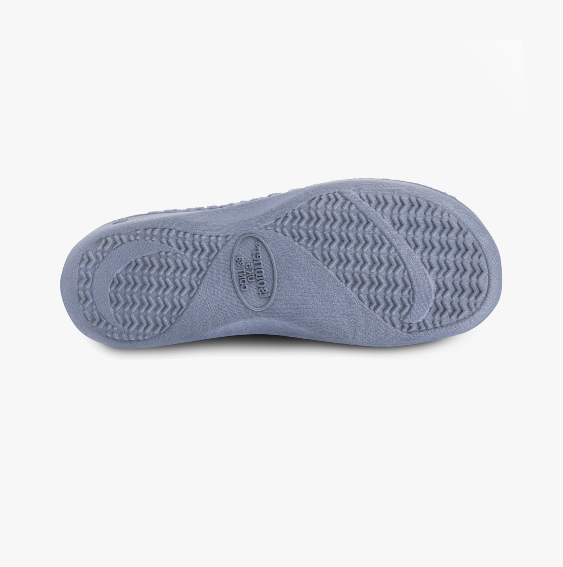 Totes Isotoner POPCORN TERRY Womens Mule Slippers Iris Blue Spot bottom view sole design