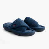 Totes Isotoner POPCORN TURNOVER OPEN TOE Womens Mule Slippers Navy