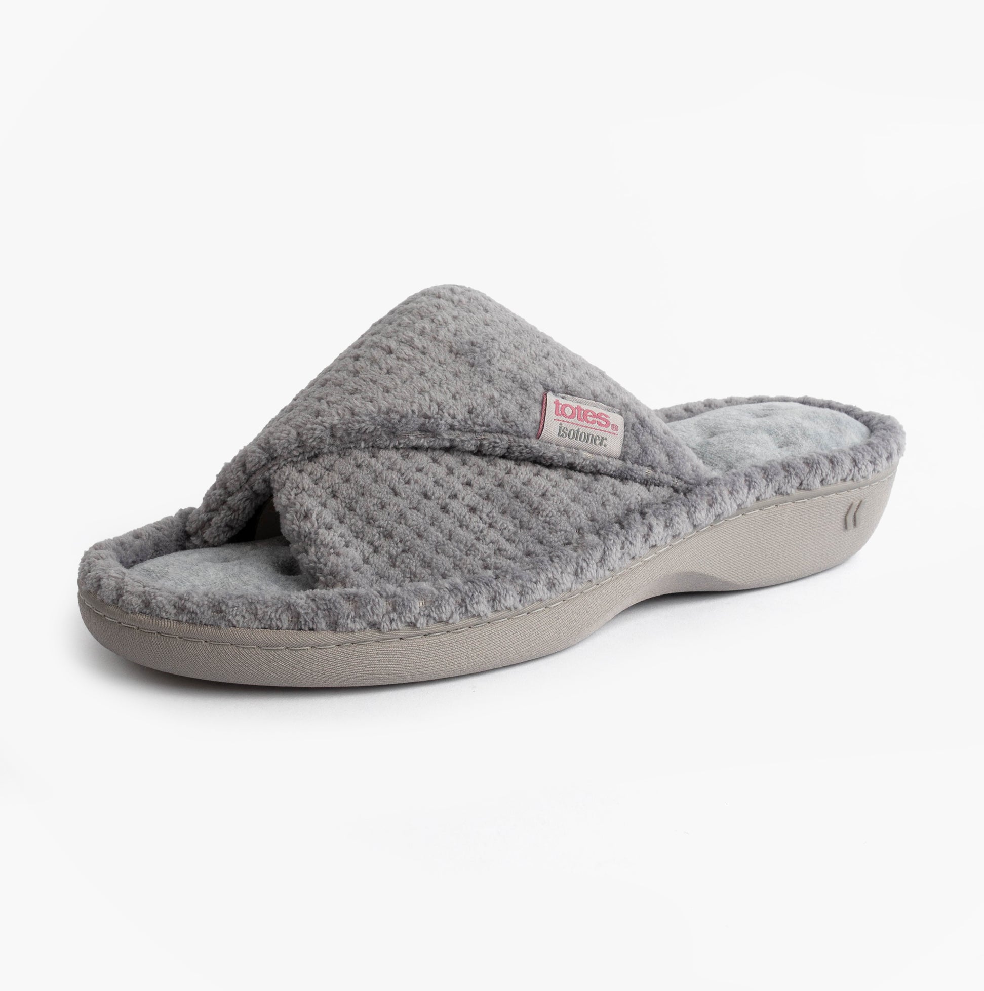 Totes Isotoner POPCORN TURNOVER OPEN TOE Womens Mule Slippers Pale Grey