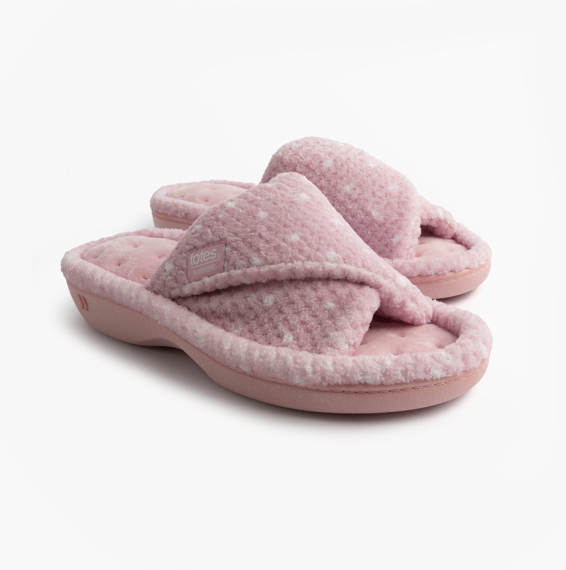Totes Isotoner POPCORN TURNOVER OPEN TOE Womens Mule Slippers Pink Spot
