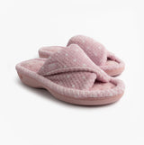 Totes Isotoner POPCORN TURNOVER OPEN TOE Womens Mule Slippers Pink Spot