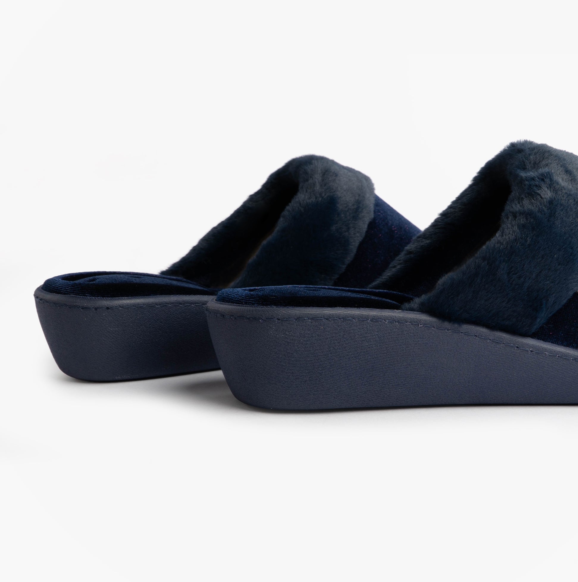 Totes Isotoner SPARKLE VELOUR HEELED MULE Womens Mule Slippers Navy