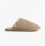 Totes Isotoner REAL SUEDE MULE Womens Slippers Sand side view showing the slip-on design and suede material.