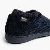 Totes Isotoner POPCORN FULL BACK BOOTIE Womens Slippers Navy side view showing textured upper and cozy cuff.