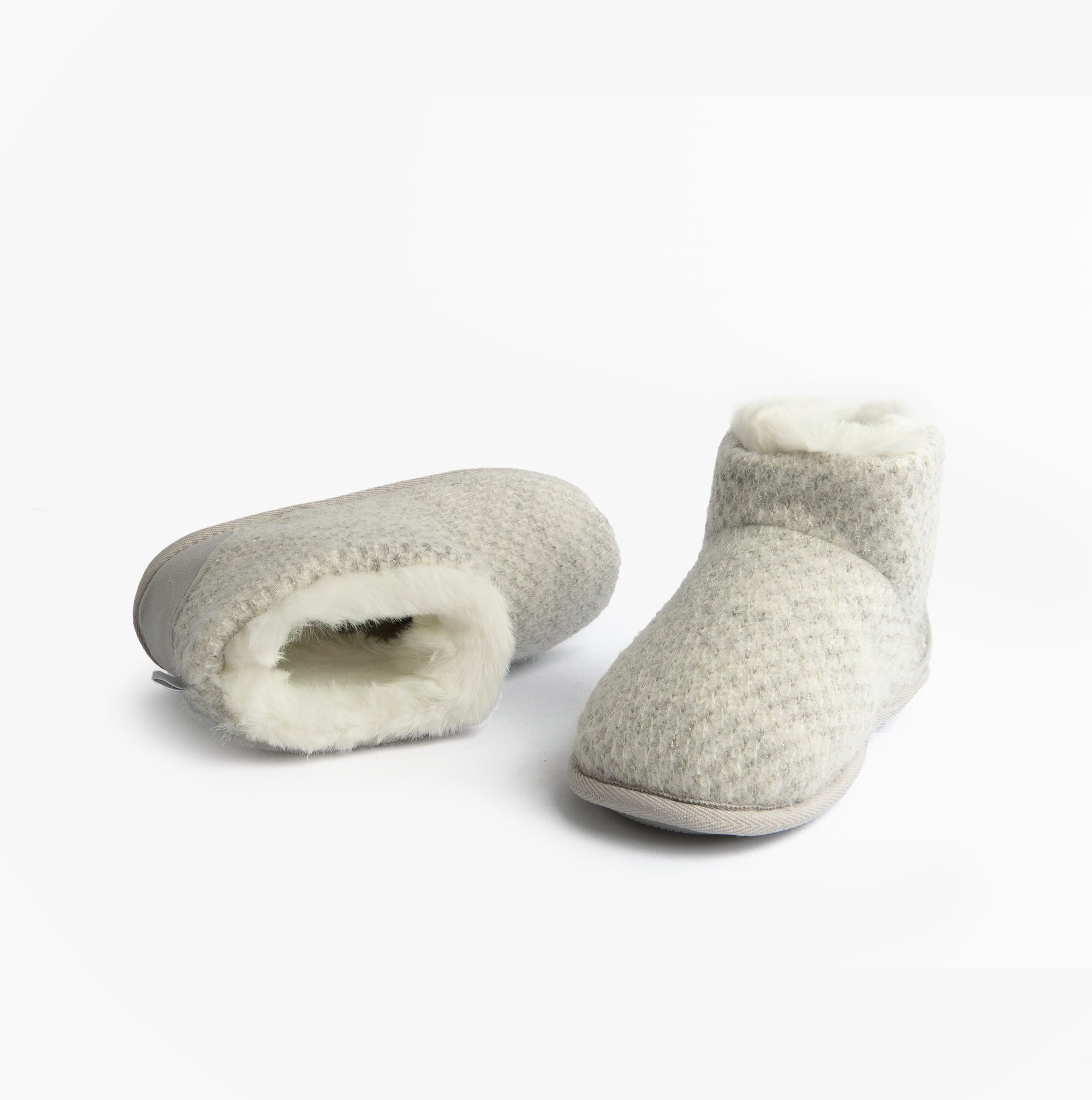 Totes Isotoner SPARKLE KNIT Womens Boot Slippers Light Grey