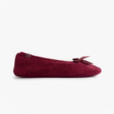 Totes Isotoner STRETCH TERRY BOW Womens Ballerina Slippers Burgundy side view showcasing soft terry material and bow design.